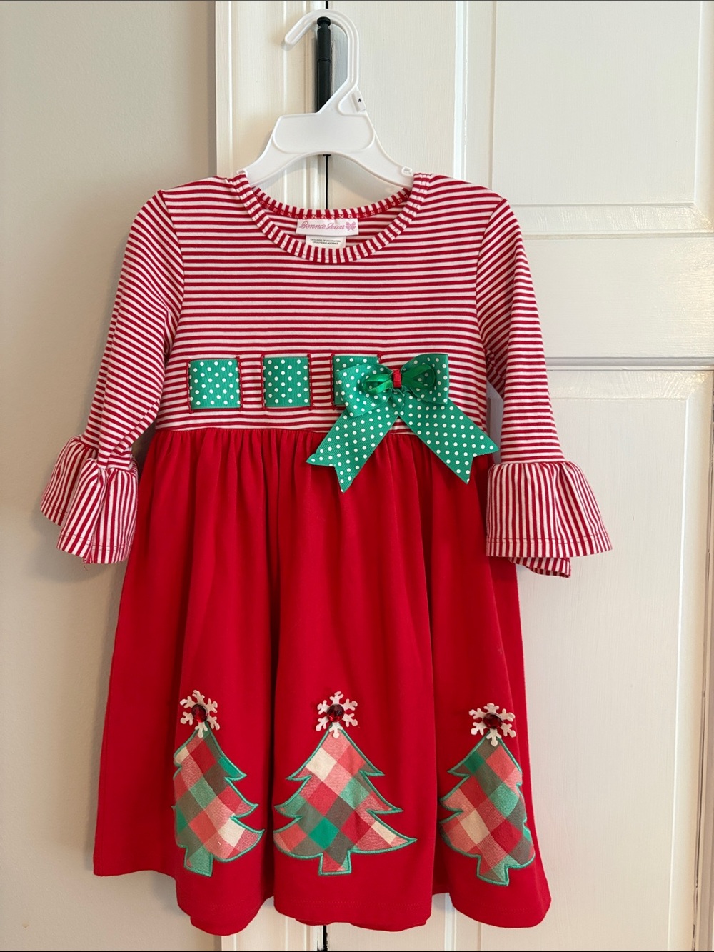 Girls’ Bonnie Jean Red & White Striped Christmas Tree 🎄 Dress - Size 4T